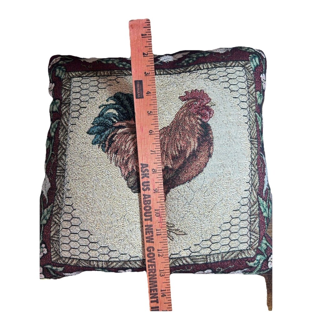 Vintage Rooster Tapestry Pillow 15x15 Farmhouse Chicken Decor Cushion Accent Pad - Picture 6 of 10
